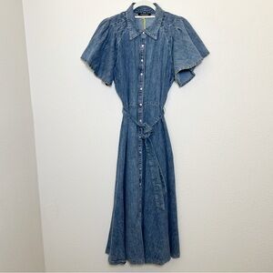 Freemarket Pearl Snap Denim Midi dress L Boho Western Ranch Rodeo Minimalist NWT